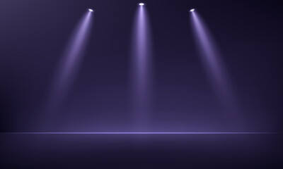 Dark Purple studio room background. Empty room with light effect. Space for selling products on the website. Vector illustration.
