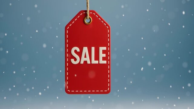 Red Sale Tag in Winter Snow Digital Shopping Promotions with Exciting Discounts and Competitive Prices for Seasonal Sales