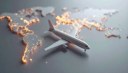 Global Air Travel - Airplane Model on World Map.