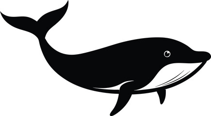 Black Whale Silhouette Icon – Ocean Animal Graphic Illustration