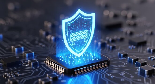 Glowing shield protects digital data on a computer microchip for security and privacy