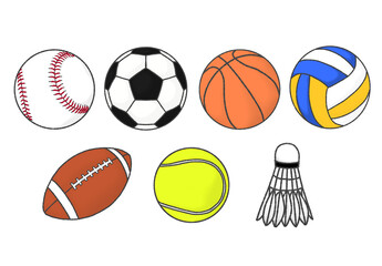 Obraz premium Set of various sports balls, hand-drawn doodle sport equipment illustration