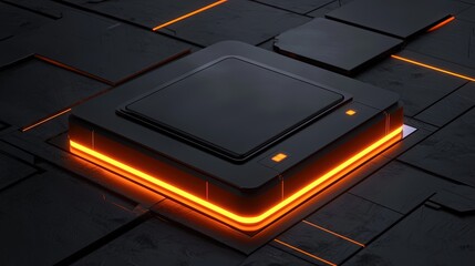Dark, glowing orange platform on a technological surface.