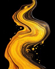 Abstract Flowing Golden Liquid Against Black Background