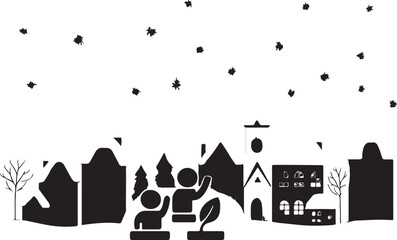 Abstract Halloween night background with stars and houses vector illustration