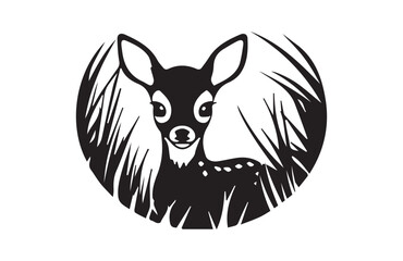 Black and White Fawn Vector Silhouette in Grass | Baby Deer Illustration