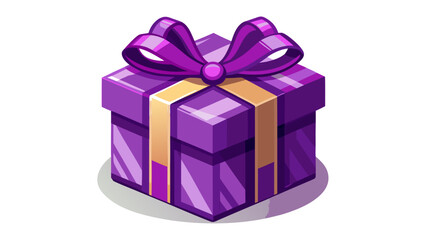 Obraz premium Purple gift box with golden ribbon and bow isolated on white background