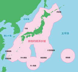 日本の領土・領海MAP (排他的経済水域 / EEZ) ベクターイラスト