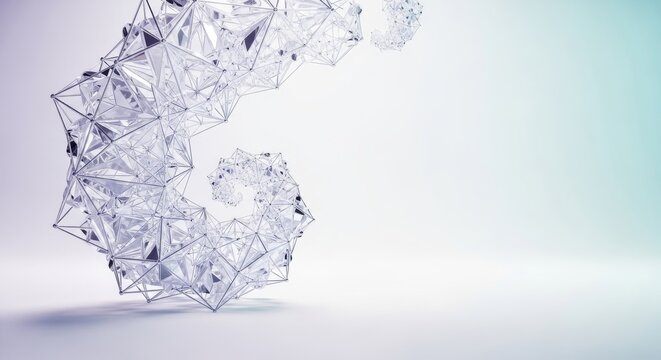 Abstract geometric crystal structure with fractal elements and subtle gradient background.