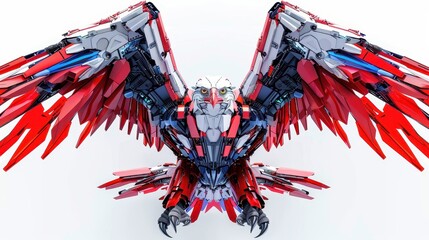 Colorful robotic eagle design, white isolate background.