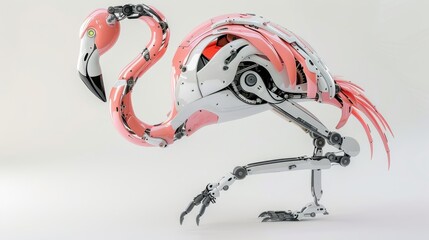 Creative robotic flamingo sculpture with intricate mechanical details.