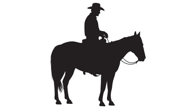 Silhouette of a cowboy riding a horse vector illustration isolated on white background western lifestyle concept
