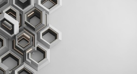 Abstract Hexagonal Structure with Geometric Patterns and Glowing Edges