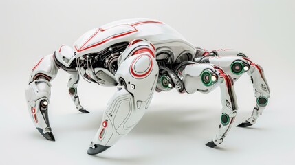 Futuristic robotic crab design with intricate mechanics on a white isolate background.