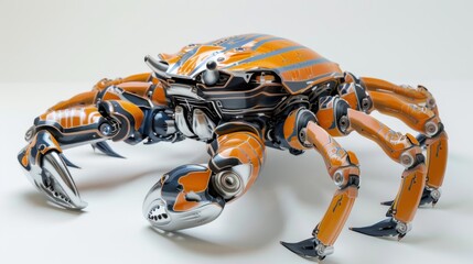 Futuristic robotic crab on a white isolated background.