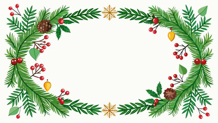 Christmas garland frame with pine cones berries and snowflakes