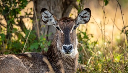 Obraz premium Close-up of a Waterbuck Resting in the African Bush.