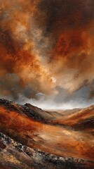 Abstract Landscape of Starry Night Sky over Mountain Range with Brown Tones