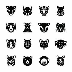 Fototapeta premium Black Silhouette Heads of Various Wild Mammals Set