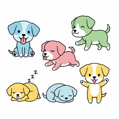 Cute Cartoon Puppies in Various Poses and Colors Set 1