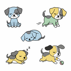 Cute Cartoon Puppies Sleeping and Playing in Pastel Colors Set 2
