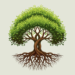 Naklejka premium Watercolor Tree of Life with Intertwined Trunk and Roots.