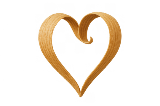 Heart shape formed from light wooden ribbon, symbolizing love, romance, passion, and valentine's day on transparent background - Powered by Adobe