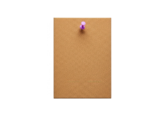 Cork board with a purple push pin for notes and reminders