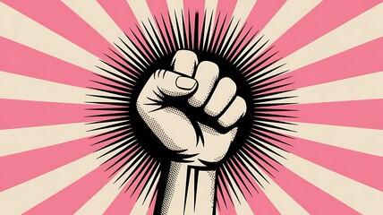Retro pop art raised fist symbol of power, protest, and strength