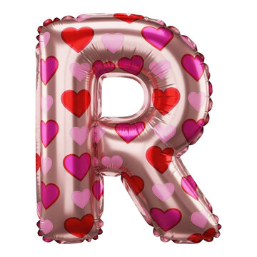Letter r balloon with heart isolated on transparent background for valentines day