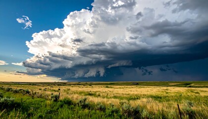Obraz premium Dramatic Storm Clouds Over a Golden Prairie Landscape.