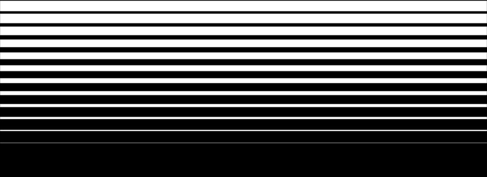 Line halftone gradation texture. Fading horizontal stripe gradient background. Repeating pattern backdrop. Black parallel thin to thick lines backdrop for overlay, print, cover, graphic design. Eps10