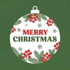 Minimalist Christmas Bauble Shape Greeting with Pine Needles and Holly Berries