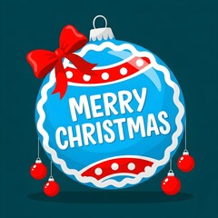 Cartoon Blue Christmas Ornament with Red Bow and Dangling Baubles