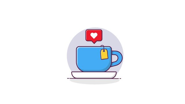 4k Tea Cup with Heart Like. Favorite Drink Concept Animation Video