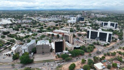 Gaborone city centre and its Government enclave buildings in Botswana, Africa