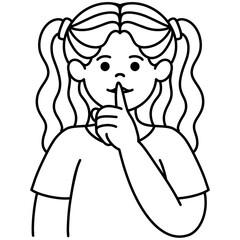 illustration of a girl asking for silence and calmness, telling them to stop talking or making loud noises 
