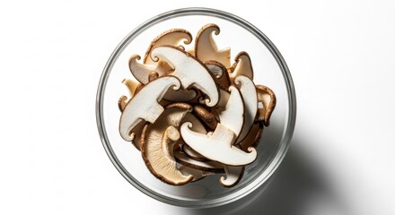 Sliced Shiitake Mushrooms in a Glass Bowl, Food, Ingredient, Fresh