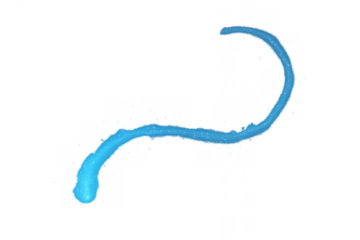 Blue liquid stream flowing dynamically, creating an abstract wavy line and splashing motion with transparent background