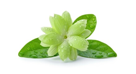 Delicate Jasmine Flower with Water Droplets on White Background, Bloom, Blossom, Plant