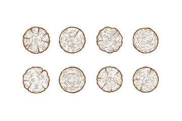 Vintage tree wooden cut vector hand drawn linear set collection, circle print on white, texture trunk age. Round black pine annual shape, oak circular texture top view illustration © Muhammad