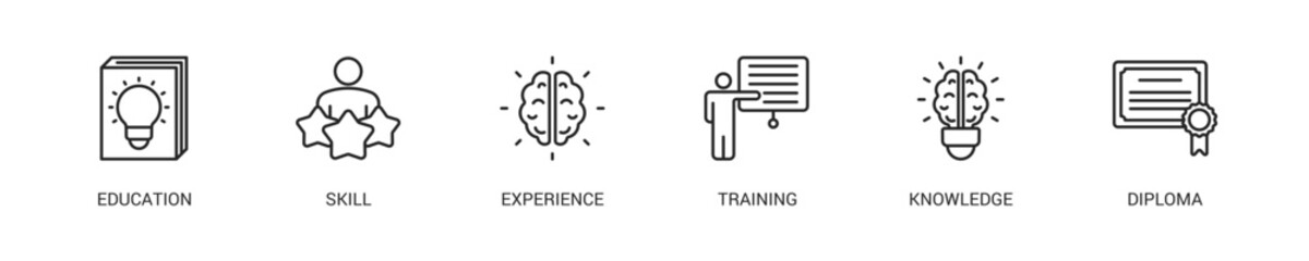 Qualification Line Icon Set For Web Banner. Vector Illustration Concept With Some Icons. Designed In Line Style