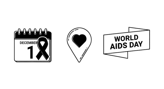 Calendar marking December 1st with AIDS ribbon, heart location pin, and World AIDS Day banner - Powered by Adobe