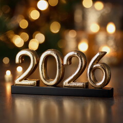 Glittering 2026 numbers sparkle against a warm golden bokeh, creating a dreamy holiday mood. Perfect for New Year cards, festive ads, luxury celebration posts, and glowing seasonal designs.