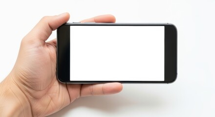 Hand Holding Smartphone with Blank White Screen, Blank screen, Copyspace, Mock-up
