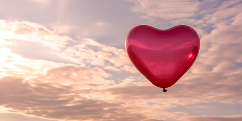 Dreamy heart shaped balloon floating against a stunning sky at sunset, perfect for romantic celebrations, Valentine's Day greetings, or expressing love and affection with whimsical charm
