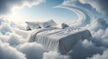 Heavenly Dreams A Bed Floating Amongst Clouds, Sky, Sleep, Comfort