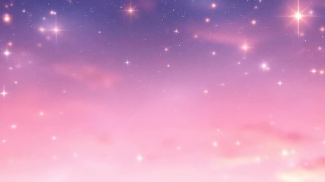 Dreamy pink and purple sky with sparkling stars, a magical celestial background.