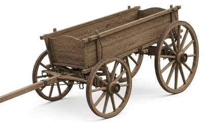 Vintage Wooden Wagon Isolated on White Background, Cart, Carriage, Old