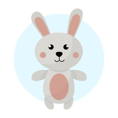 Little bunny toy for kids cute white rabbit flat illustration